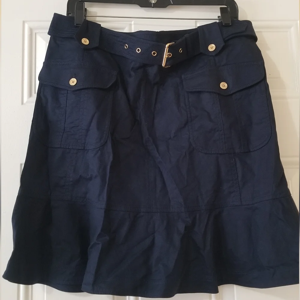 Tory Burch Navy Blue Ruffle Hem Cargo Skirt Size 12 - Picture 9 of 16
